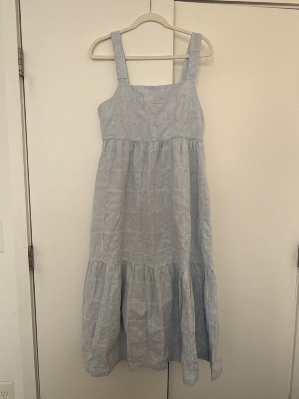 Madewell Light Gray Tiered Square-Neck Midi with Wide Straps